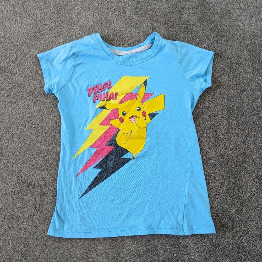 Pokemon Girl's Pikachu Tshirt Size Youth Medium 7-8 Years Blue Yellow Cotton